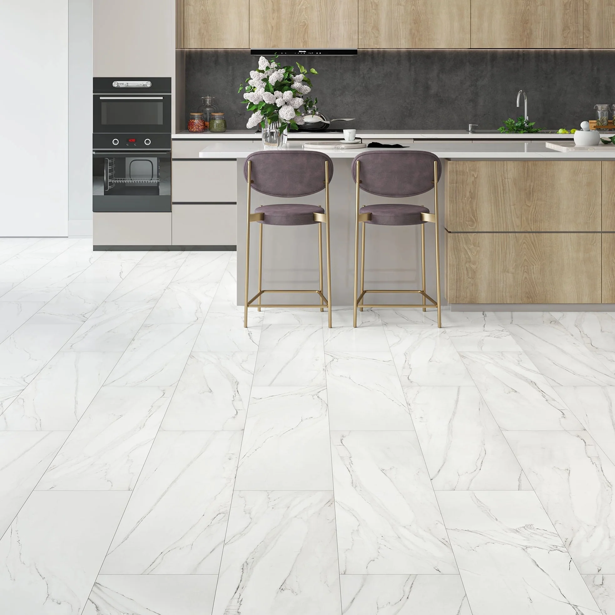 Carrara White Marble Tile Laminate Flooring