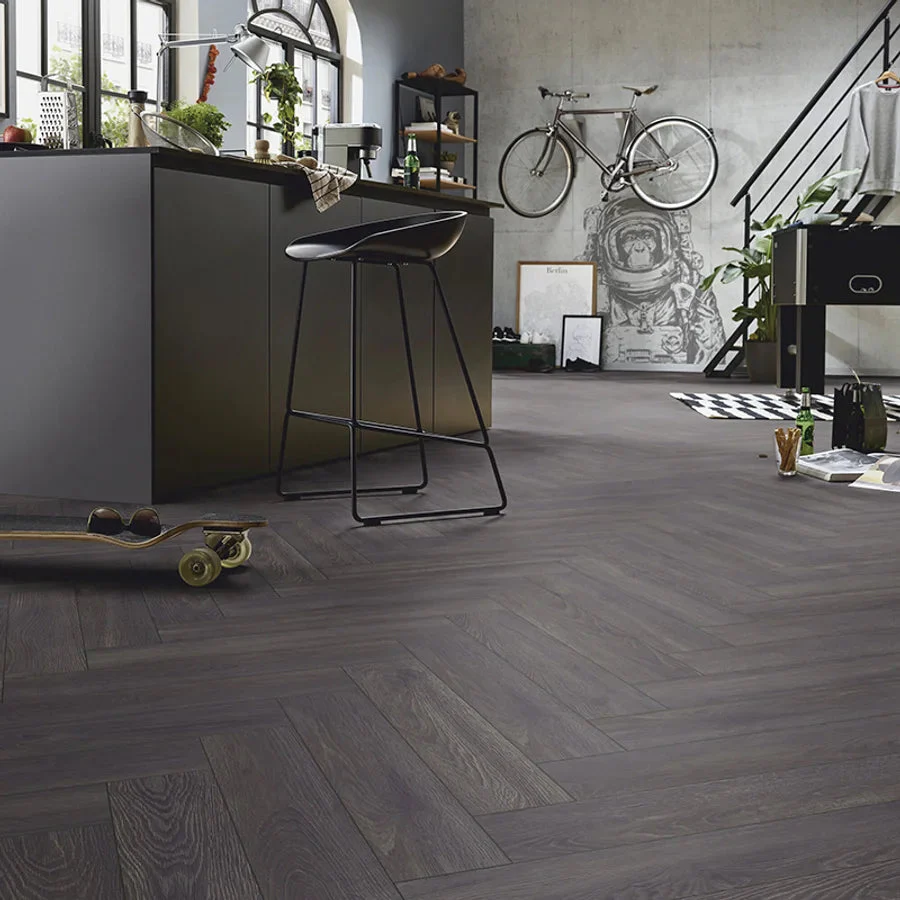 Forenzo Isla Black Wood Wide Herringbone Laminate Flooring - Image 2