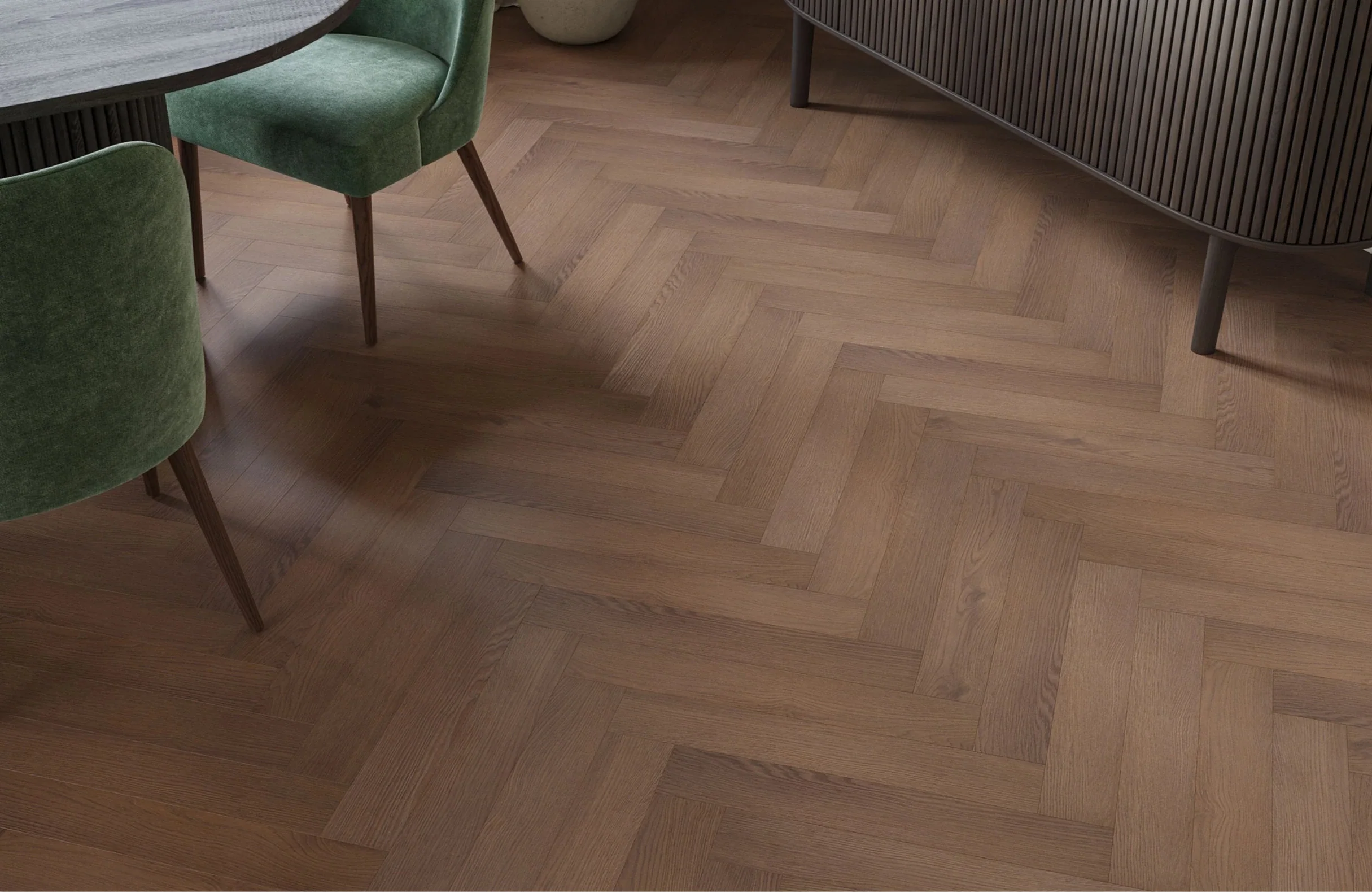 Dark Brown 12mm Westbury Oak Herringbone Laminate Flooring - Image 6