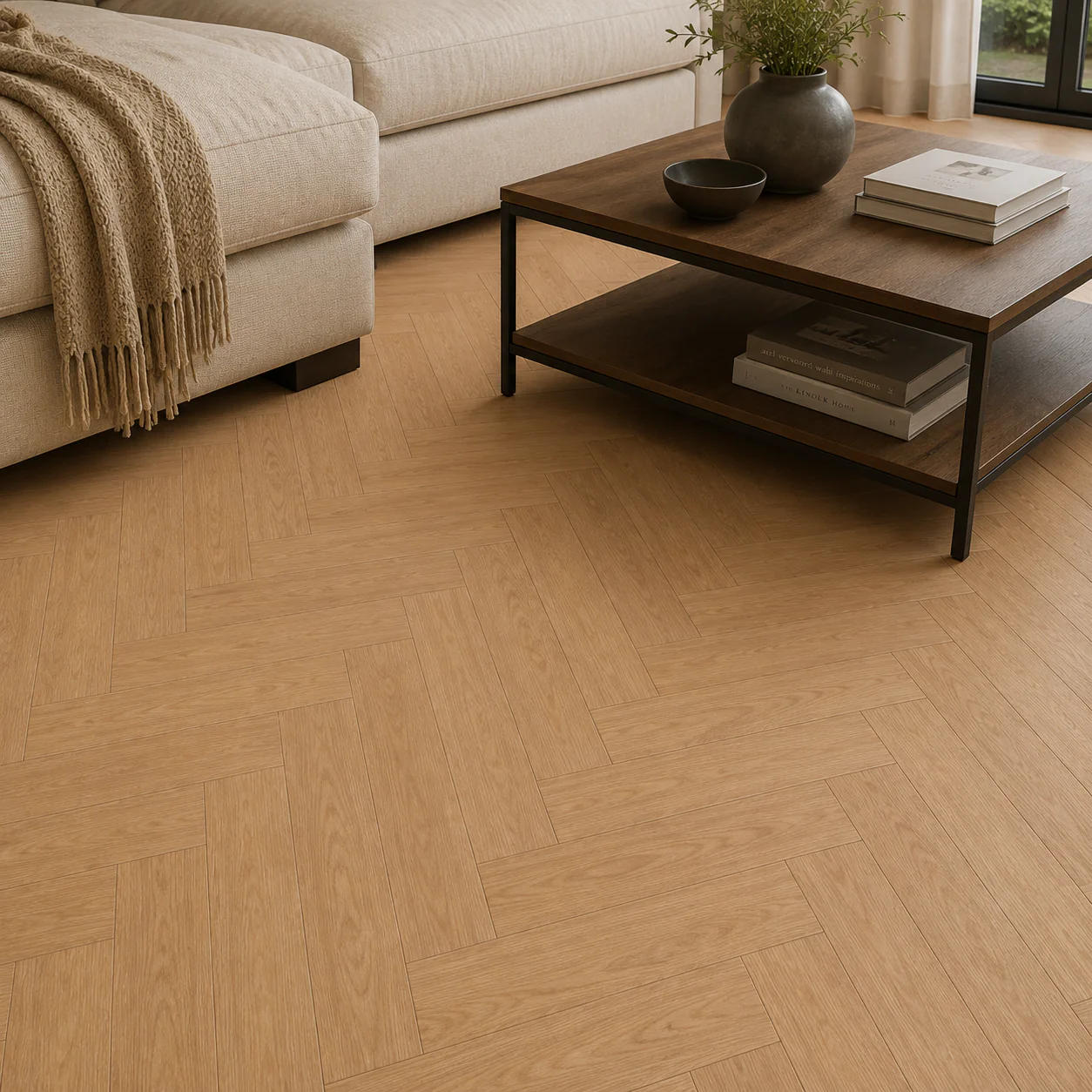 Natural Oak 8mm Kingsley Herringbone Laminate Flooring - Image 2