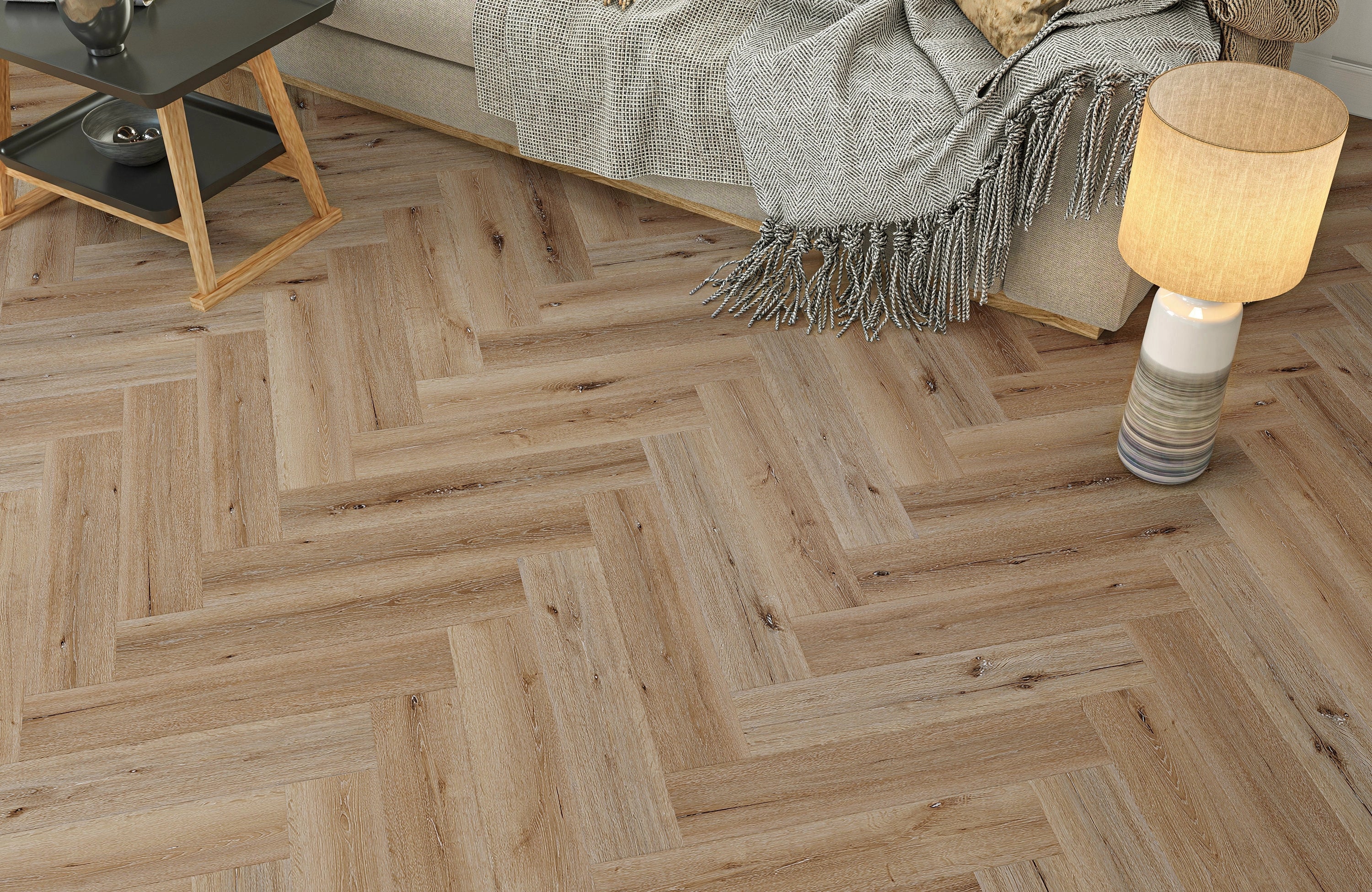 Waterproof Amber Oak Herringbone LVT Rigid Core SPC Click Luxury Vinyl Tile Flooring - Image 6