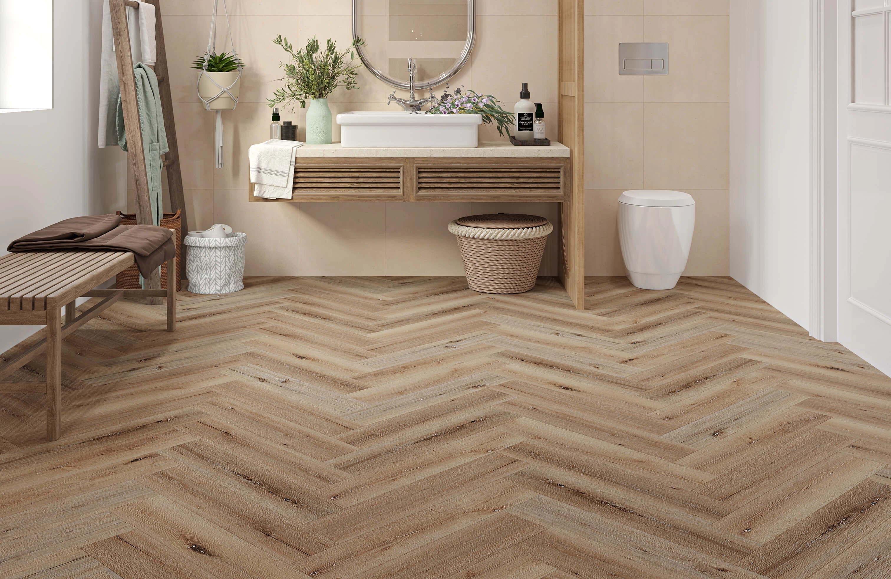 Waterproof Amber Oak Herringbone LVT Rigid Core SPC Click Luxury Vinyl Tile Flooring - Image 7
